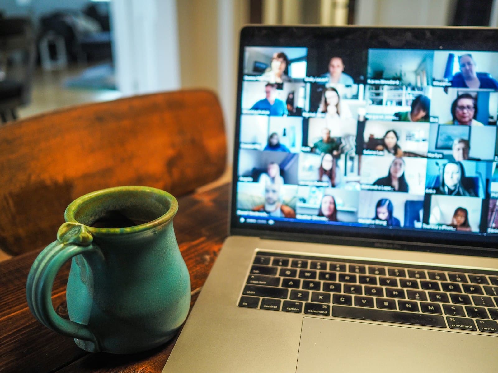 A student learning on a live video call